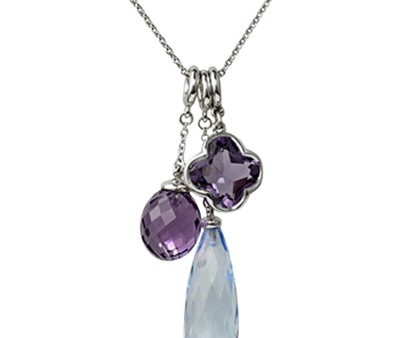 Amethyst & blue topaz Cocktail pendant in 18k white gold