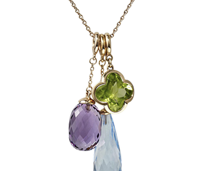 Amethyst, blue topaz & peridot Cocktail pendants in 18k rose gold