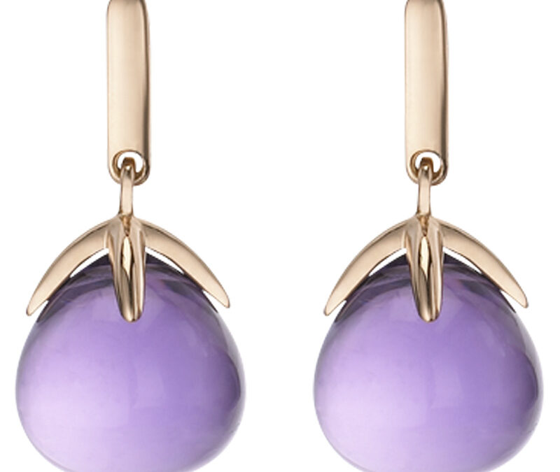 Amethyst cabochon drop earrings in 18k rose gold