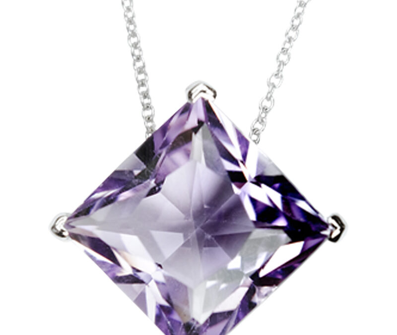 Amethyst princess cut pendant on 18k white gold