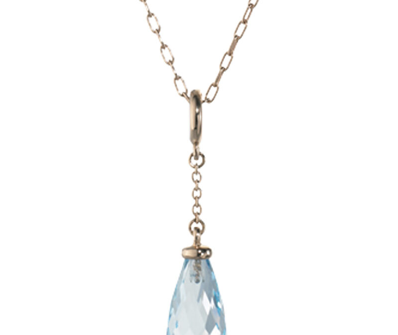 Blue topaz briolette Cocktail pendant in 18k yellow gold