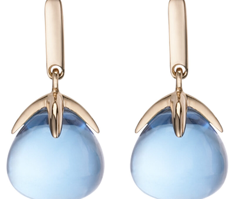 Blue topaz cabochon drop earrings in 18k rose gold