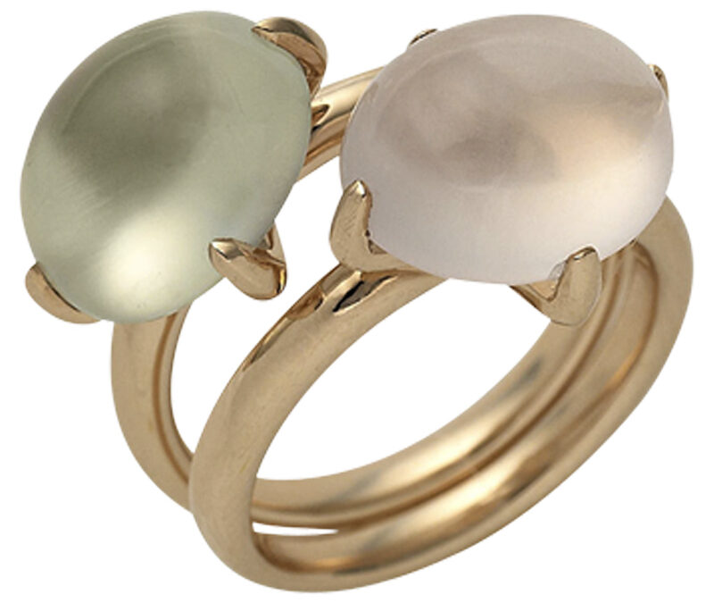 Cabochon rings – moonstone and phrenite in 18k rose gold