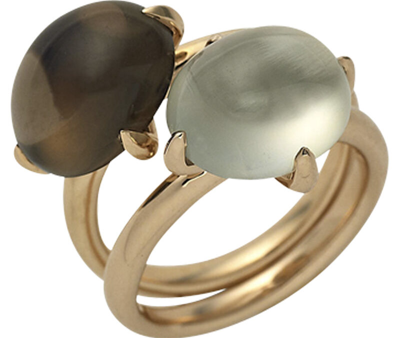 Cabochon rings – smoky quartz and phrenite in 18k rose gold
