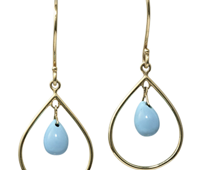 Cabochon turquoise earrings in 18k yellow gold