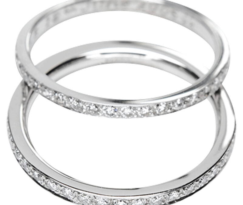 Diamond set eternity bands, 2mm wide in 18k white gold