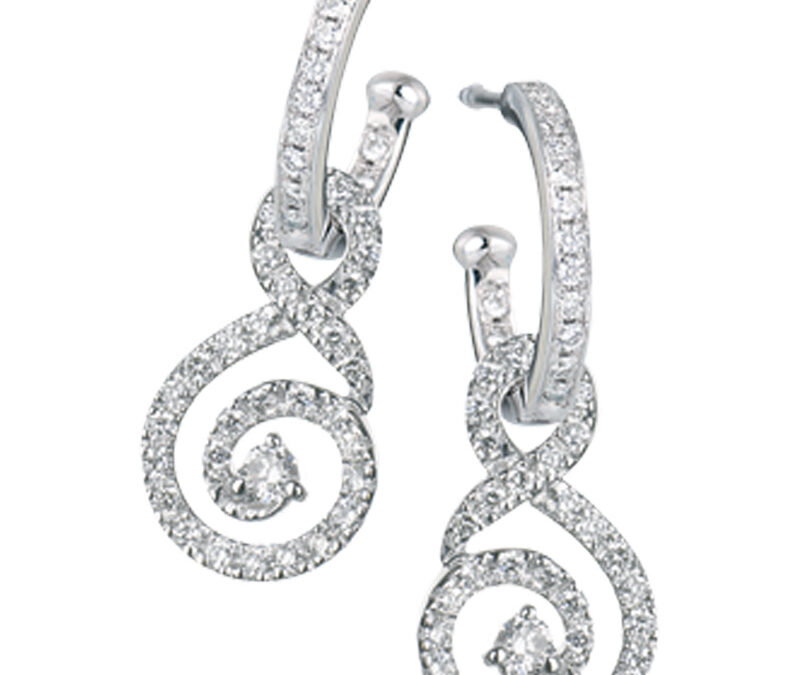 Diamond set hoop with detachable diamond swirls in 18k white gold