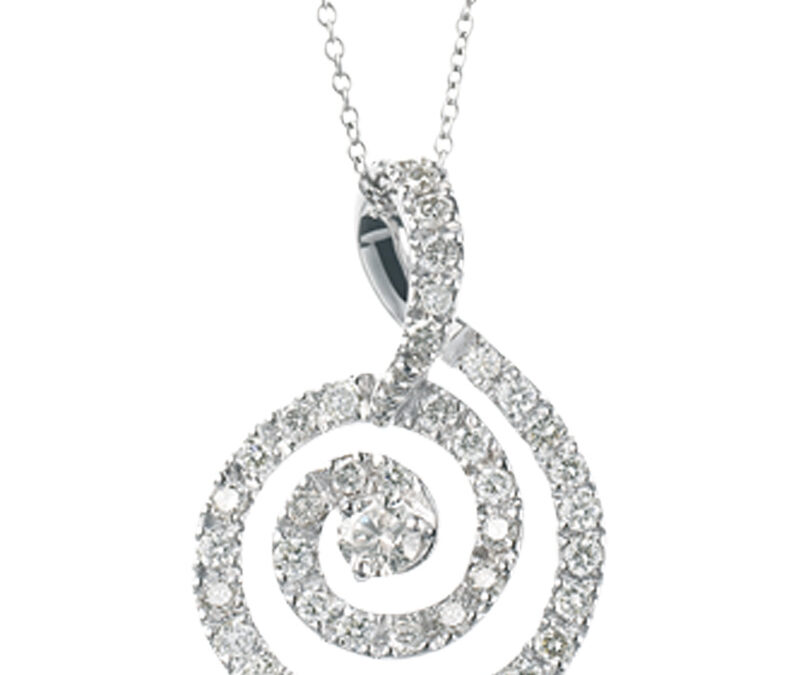Diamond set swirl pendant in 18k white gold