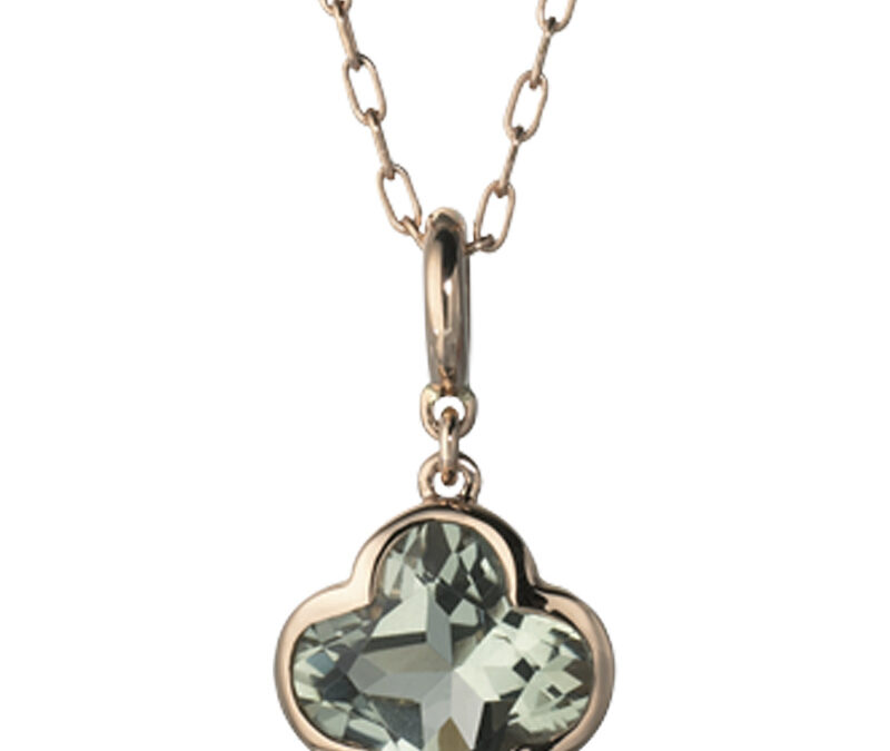Green quartz flower Cocktail pendant in 18k rose gold