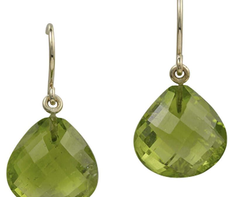 Peridot briolette drops earrings on french wires in 18k yellow gold