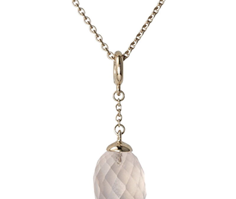 Rose quartz acorn Cocktail pendant in 18k rose gold