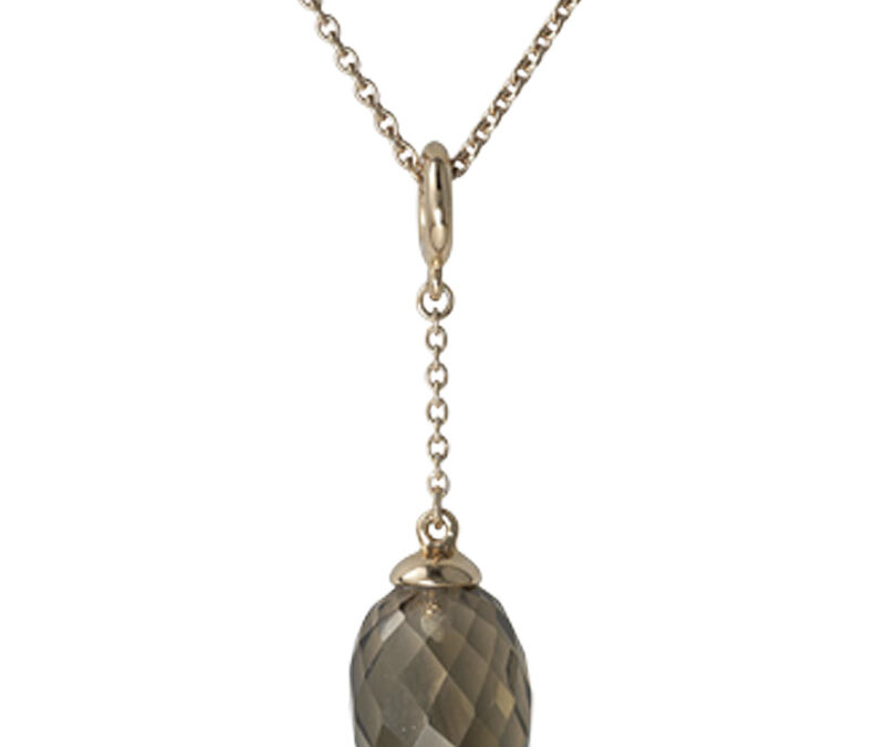 Smoky quartz acorn Cocktail pendant in 18k rose gold