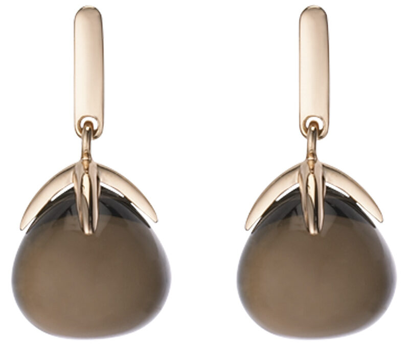 Smoky quartz cabochon drop earrings in 18k rose gold