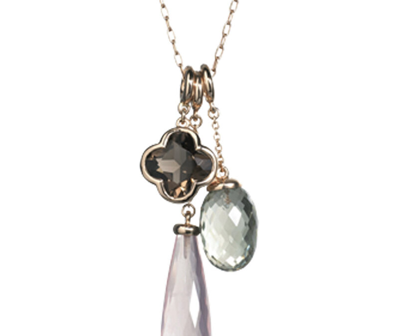 Smoky, rose and green quartz Cocktail pendants in 18k rose gold