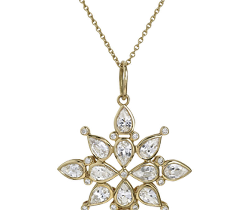 White sapphire & diamond Clover pendant in 18k yellow gold